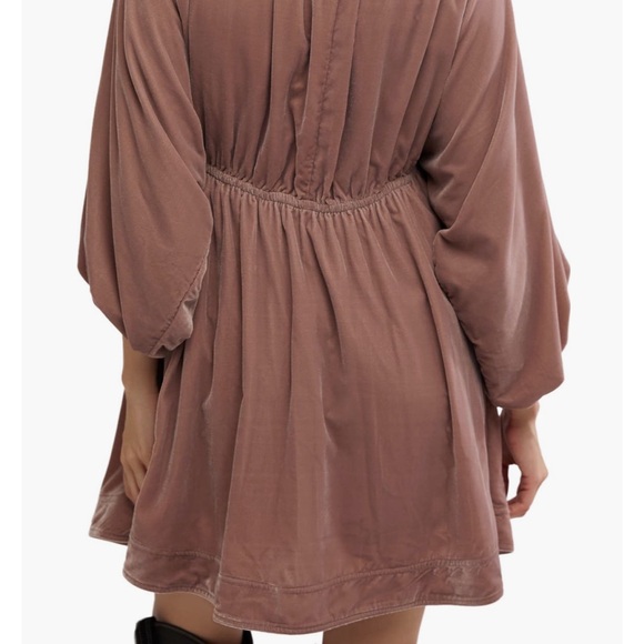 FREE PEOPLE PORTIA VELVET SLOUCHY BABYDOLL DRESS XL DUSTY TAUPE ROSE - Picture 3 of 6